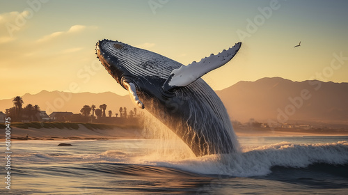 Coastal Harmony: A visually pleasing composition of a whale near the coastline, showcasing the harmonious relationship between these majestic creatures and the sea © Наталья Евтехова