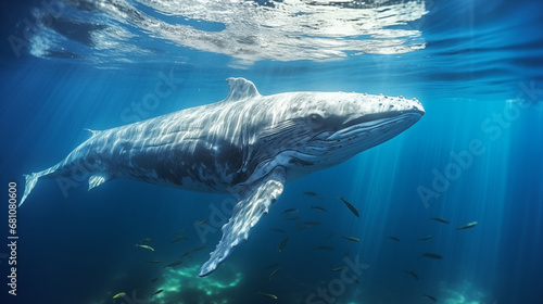 Whale's Eye View: A unique perspective of a whale swimming beneath the water's surface, offering a visually immersive view of its underwater world