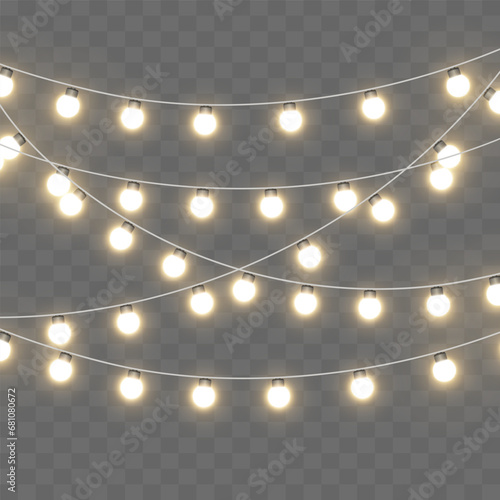 Light bulbs. Christmas String Lights. Vector clipart isolated on a transparent background.