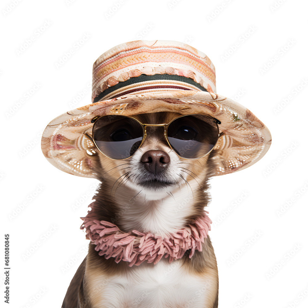 Dogs dressed for summer travel on transparent background PNG