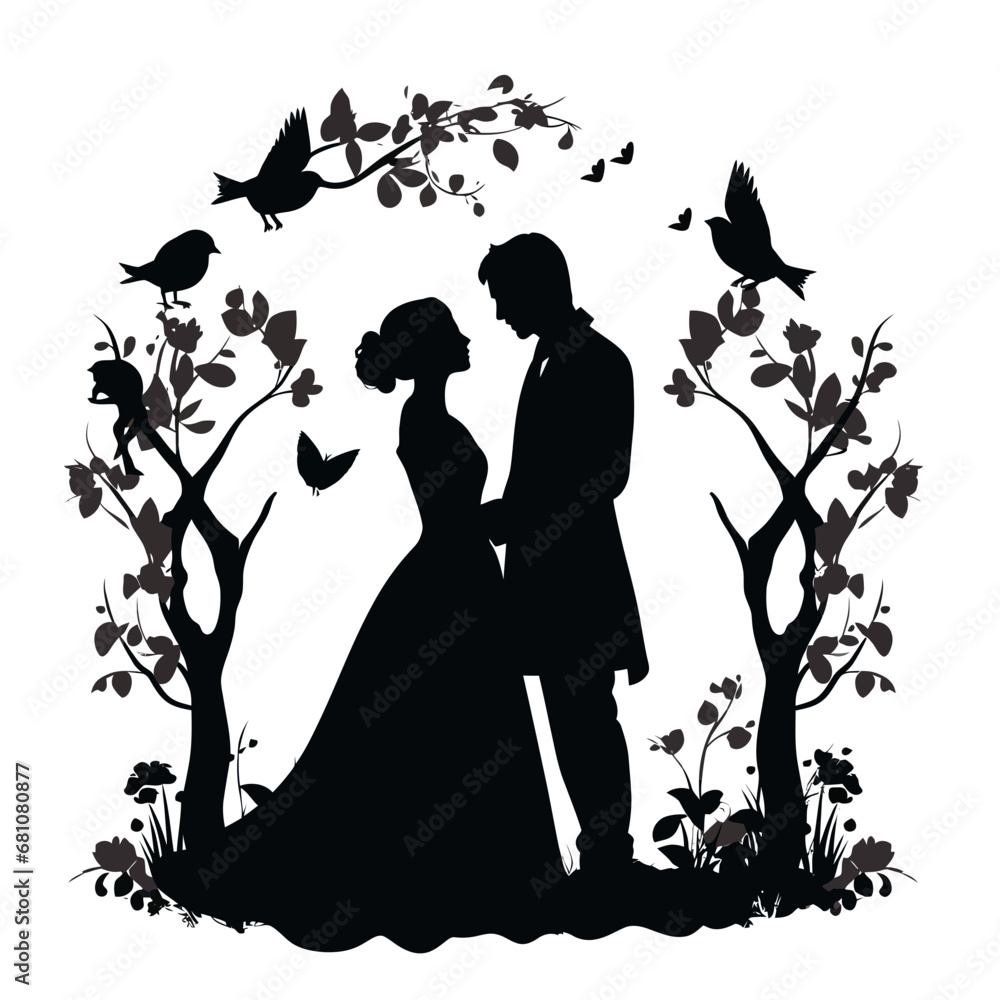 Love Birds and Romantic Couple Silhouette Love Birds and Romantic Couple Silhouette