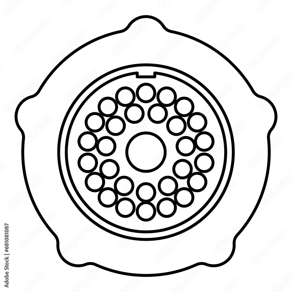 Grate for meat grinder plate mincer device for growing shallow of meat lattice with nut screw female screw pawl stop latch holder contour outline line icon black color vector illustration image thin Grate for meat grinder plate mincer device for growing shallow of meat lattice with nut screw female screw pawl stop latch holder contour outline line icon black color vector illustration image thin