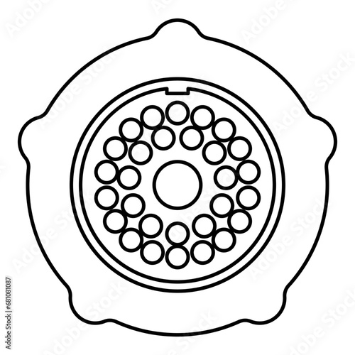 Grate for meat grinder plate mincer device for growing shallow of meat lattice with nut screw female screw pawl stop latch holder contour outline line icon black color vector illustration image thin 