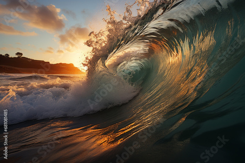 wave breaking in the ocean at sunset © CRYPTOERMD