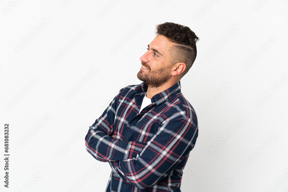 Caucasian man isolated on white background with arms crossed and happy Caucasian man isolated on white background with arms crossed and happy