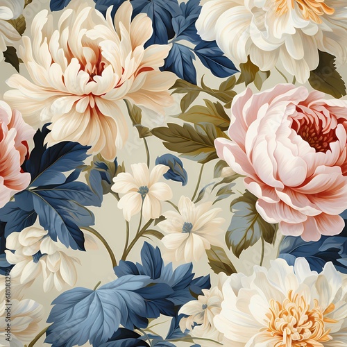 The beautiful peony floral seamless pattern.
