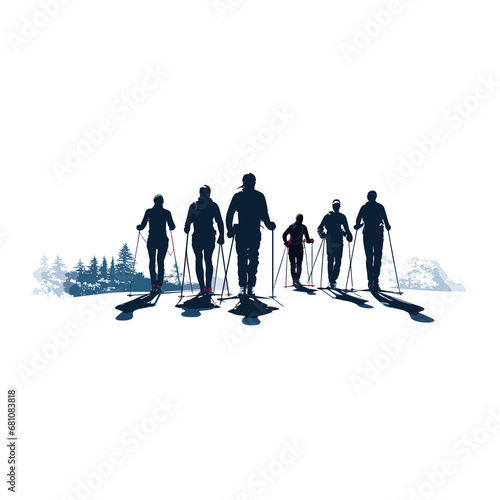 Silhouette of a cross-country skier in a snowy environment photo