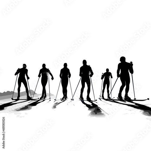 Silhouette of a cross-country skier in a snowy environment photo