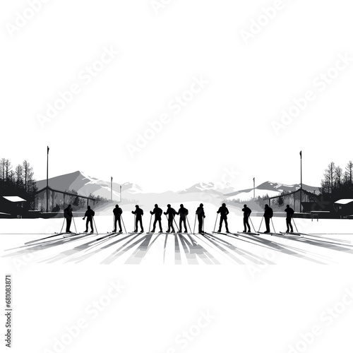 Silhouette of a cross-country skier in a snowy environment photo