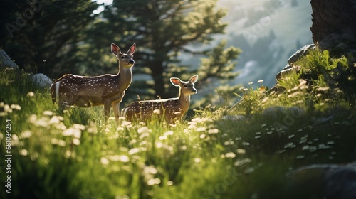 A pair of deer in the forest photo