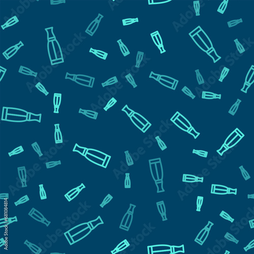 Green line Vape liquid bottle for electronic cigarettes icon isolated seamless pattern on blue background. Vector