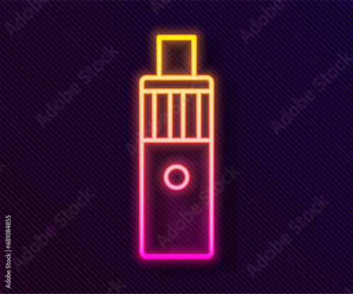 Glowing neon line Vape mod device icon isolated on black background. Vape smoking tool. Vaporizer Device. Vector