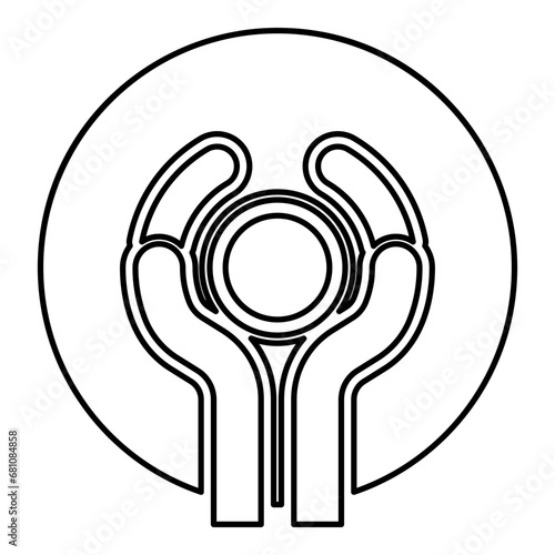 Pottery craft art workshop concept potter sculpts clay pot on potter's wheel use hand arm ceramist idea contour outline line icon black color vector illustration image thin flat style