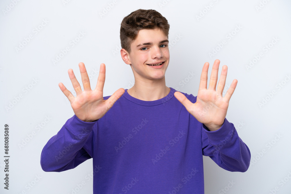 Teenager Russian man isolated on white background counting ten with fingers Teenager Russian man isolated on white background counting ten with fingers