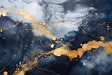 Elegant Abstract Acrylic Painting on Dark Background Lapis Lazuli with Gold and Silver Brush Strokes