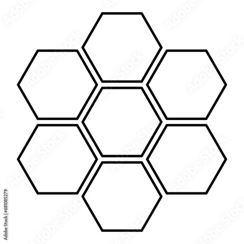 Hexagonal technology concept hexagon six items bee sota geometry six sided polygon contour outline line icon black color vector illustration image thin flat style