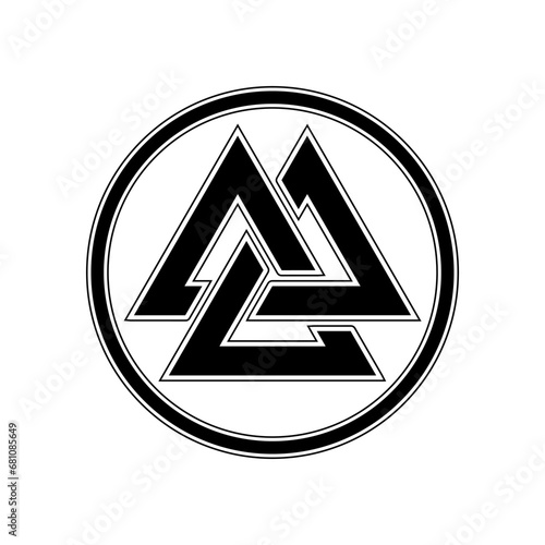 Valknut and Odin's ravens - munin and hugin inscription on the runes. Ancient Celtic and Scandinavian pagan symbol