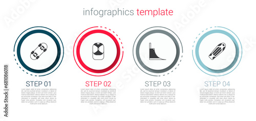 Set Skateboard, Baseball cap, park and deck. Business infographic template. Vector