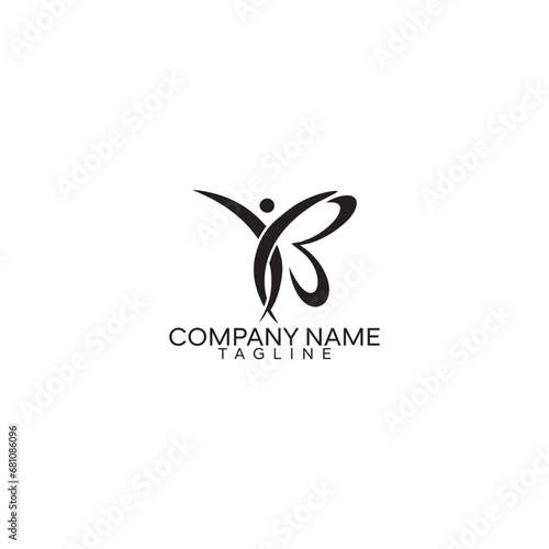Abstract man with butterfly wings. Vector logo template colorful angel. Y  and B letter logo