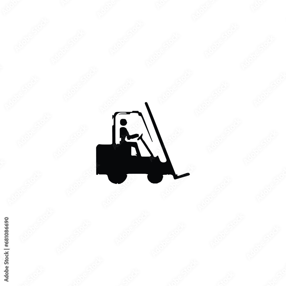 Naklejka premium Forklift icon. Simple style cargo company poster background symbol. Forklift brand logo design element. Forklift t-shirt printing. Vector for sticker.
