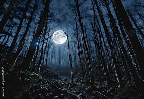 Abyssal Ascent: Japan's Aokigahara Forest Under Moonlight.