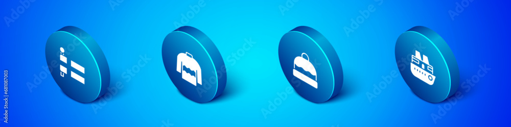 Set Isometric Flag of Iceland, Beanie hat, Cruise ship and Sweater icon. Vector Set Isometric Flag of Iceland, Beanie hat, Cruise ship and Sweater icon. Vector
