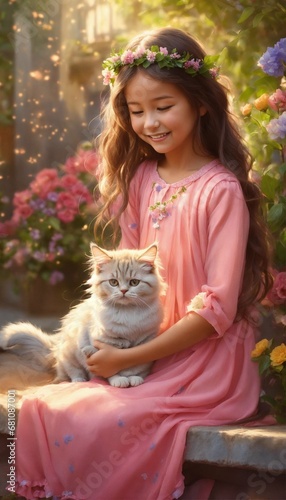A little girl with cat portrait 