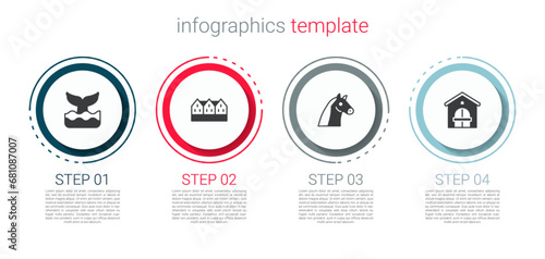 Set Whale tail, Norwegian wooden house, Horse and Farm. Business infographic template. Vector