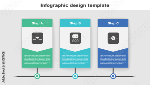 Set Buzzer in electronic circuit, Electrical outlet and Voltmeter. Business infographic template. Vector