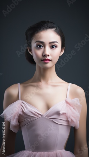 A young Asian ballerina in a tutu, exuding elegance and discipline, perfect for cultural and dance-related content.