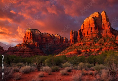 Crimson Canyons: Arizona's Sedona Red Rocks Evening Glow.
