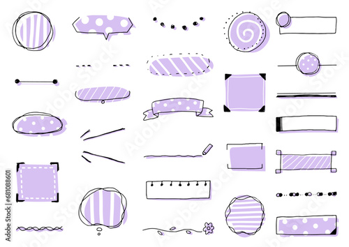 シンプルでおしゃれな手描きの吹き出し&あしらい　紫