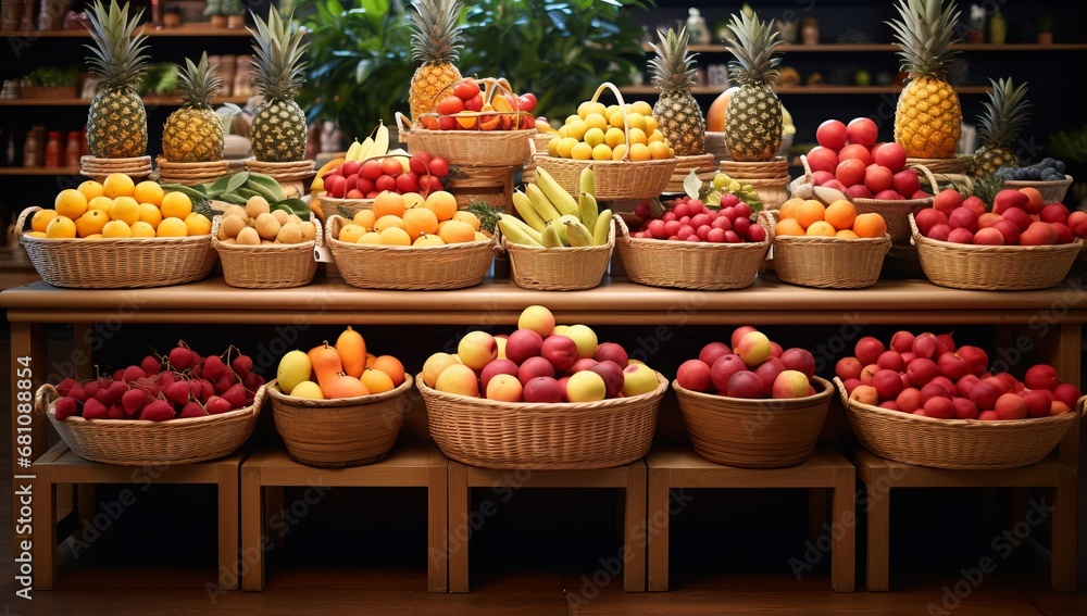 A Colorful Array of Fruit-Filled Baskets