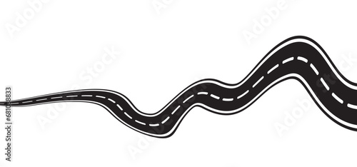 Winding road. Curved road with white markings. Asphalt roadway with turns. Curve way or asphalt highway or city street. Winding route template. Zigzag line pattern. Flat parts road wavy. Path wave.