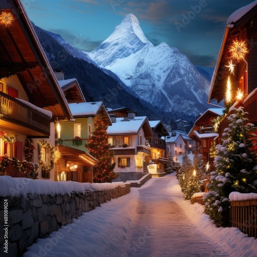 A Joyful Christmas in the Mountain Village, generative AI