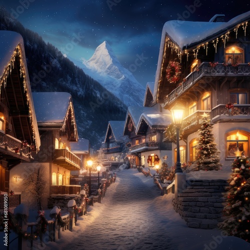 A Joyful Christmas in the Mountain Village  generative AI