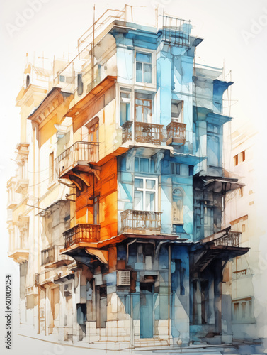 watercolor of houses view