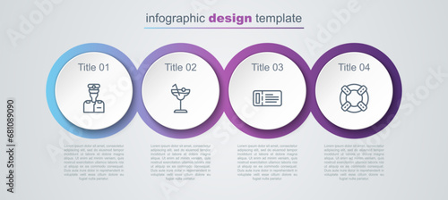 Wallpaper Mural Set line Captain of ship, Cocktail, Cruise ticket and Lifebuoy. Business infographic template. Vector Torontodigital.ca
