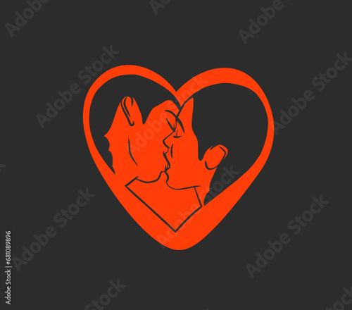 Hand drawn vector abstract graphic illustration Valentines day design,with drawing kissing couple line art,isolated.Love couple kissing couple together.Valentines day love beautiful design concept.