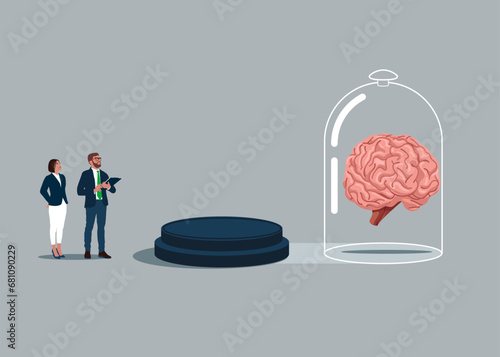 Brain inside the glass try to push so hard to break boundary. Difficulty prevent from success. Vector illustration