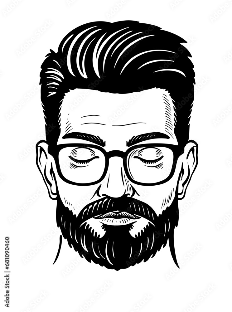 Man with beard and glasses. Face with hairstyle Man with beard and glasses. Face with hairstyle