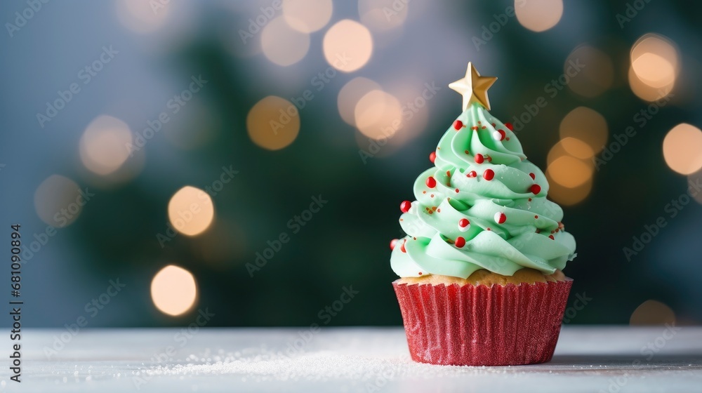 Fantastic cupcake with sweet Christmas tree on top Fantastic cupcake with sweet Christmas tree on top