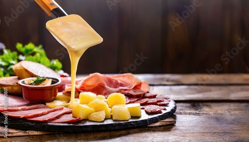 Obraz na płótnie Convivialité Rustique : Raclette Montagnarde Traditionnelle w salonie