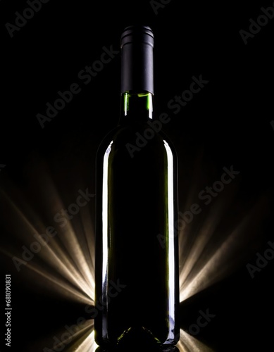 Obraz na płótnie Élégance Sombre : Bouteille de Vin et Jeu de Lumière w salonie