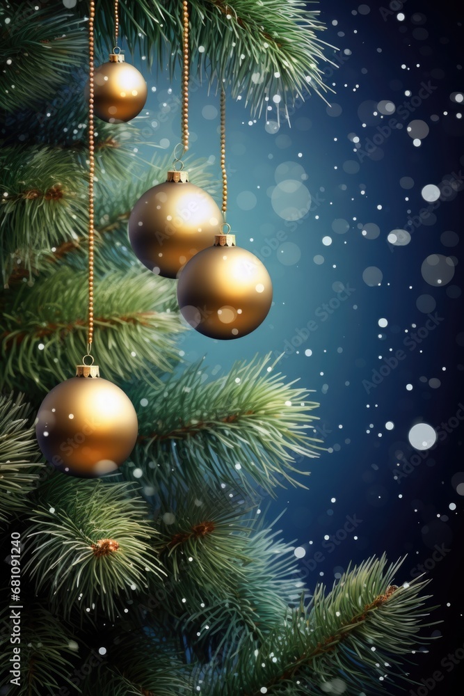 A Christmas tree adorned with beautiful gold ornaments. Perfect for adding a touch of elegance to holiday decorations A Christmas tree adorned with beautiful gold ornaments. Perfect for adding a touch of elegance to holiday decorations