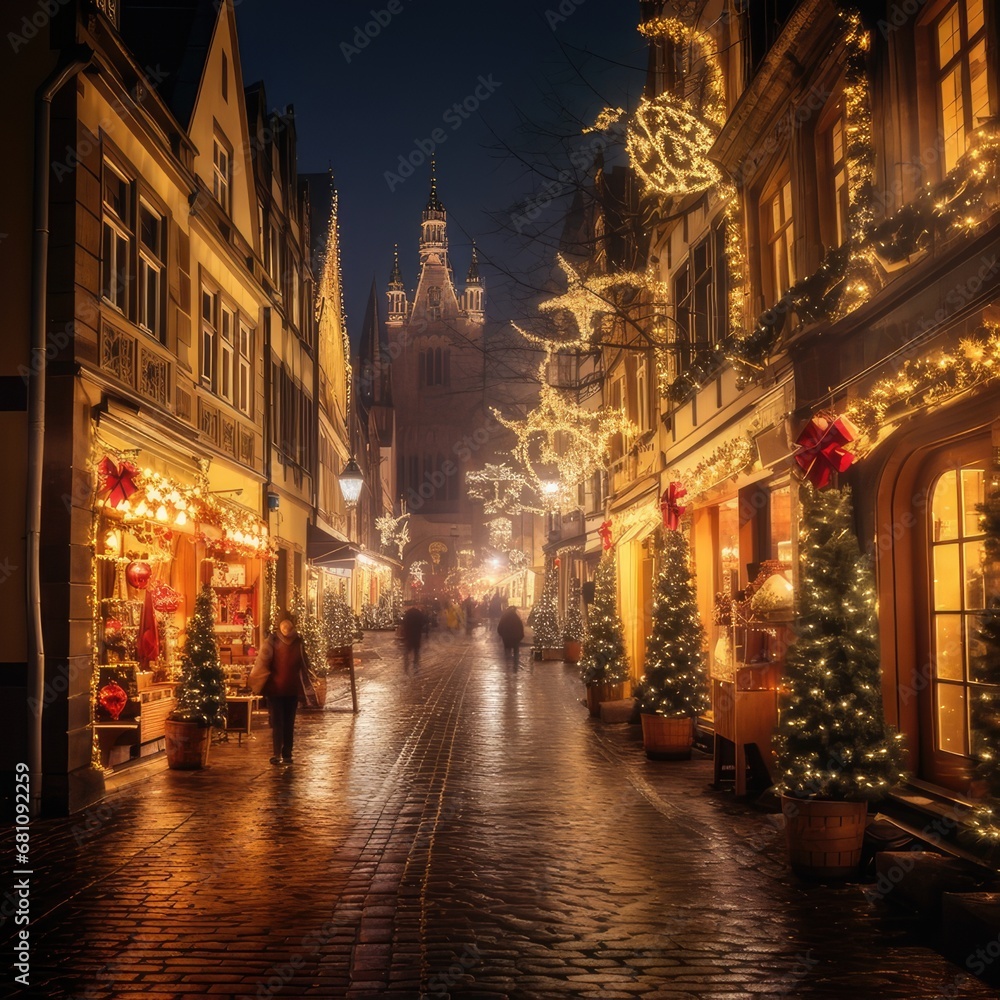 Christmas Lights Adorning a European Cityscape Christmas Lights Adorning a European Cityscape