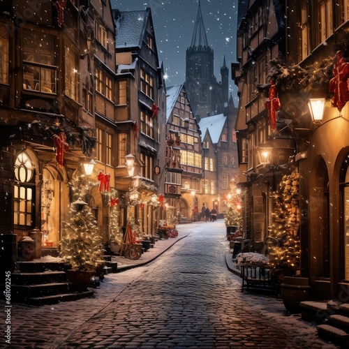 Christmas Lights Adorning a European Cityscape © Artificial Soul