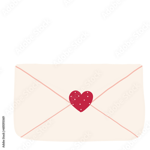 Envelope illustration with flowers and hearts. Mother's Day. Women's Day. Valentine's Day. Anniversary. Hand drawn trendy letter. white letter