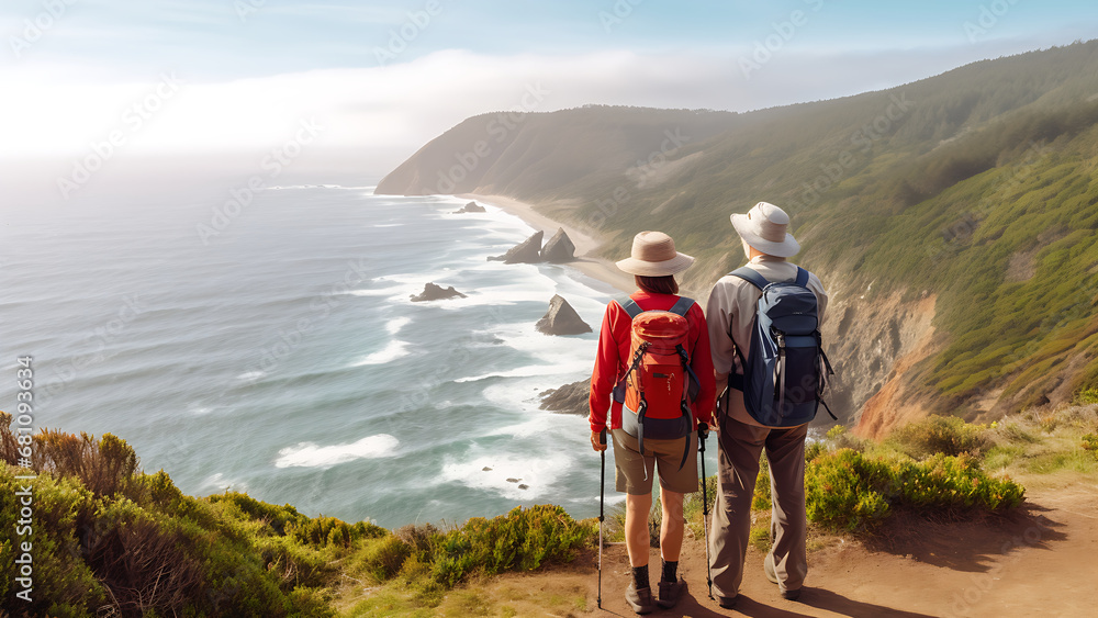 a senior couple on vacation at a very beautiful beach. a senior couple on vacation at a very beautiful beach.