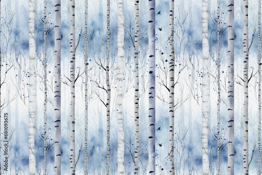 Fototapeta premium Winter dream junk journal digital papers. Winter Songbirds Snow Forest Blue Background for wallpaper, planner, journal, Scrapbooking, and more.